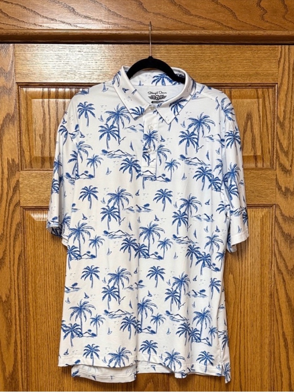 Blue Palm Print Polo Shirt - Casual Men's Polo